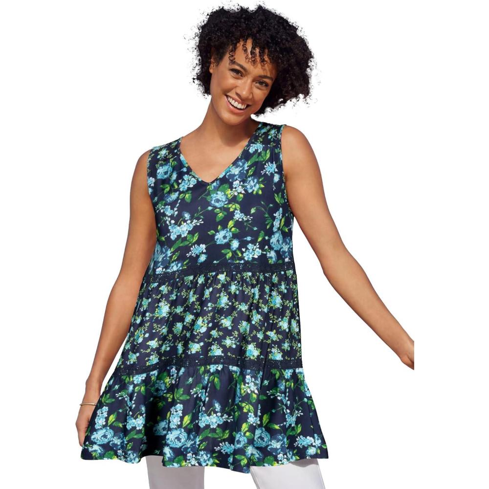 image:imageWoman Within Plus Size Tiered TankNavy Rose Floral