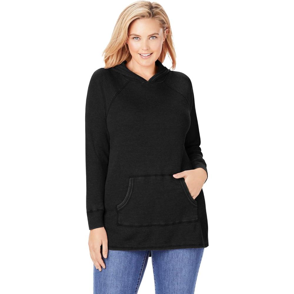 image:imageWoman Within Plus Size WaffleThermal HoodieBlack
