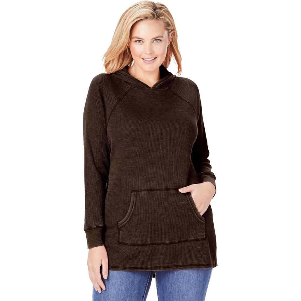 image:imageWoman Within Plus Size WaffleThermal HoodieChocolate