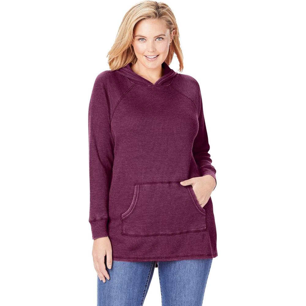 image:imageWoman Within Plus Size WaffleThermal HoodieDeep Claret