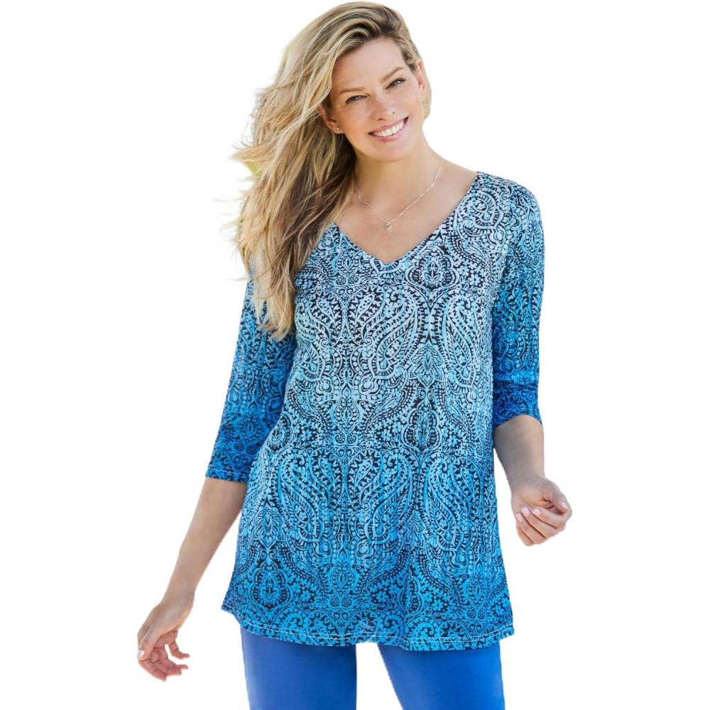 image:imageWoman Within Plus Size Watercolor TunicBlue Ombre Paisley