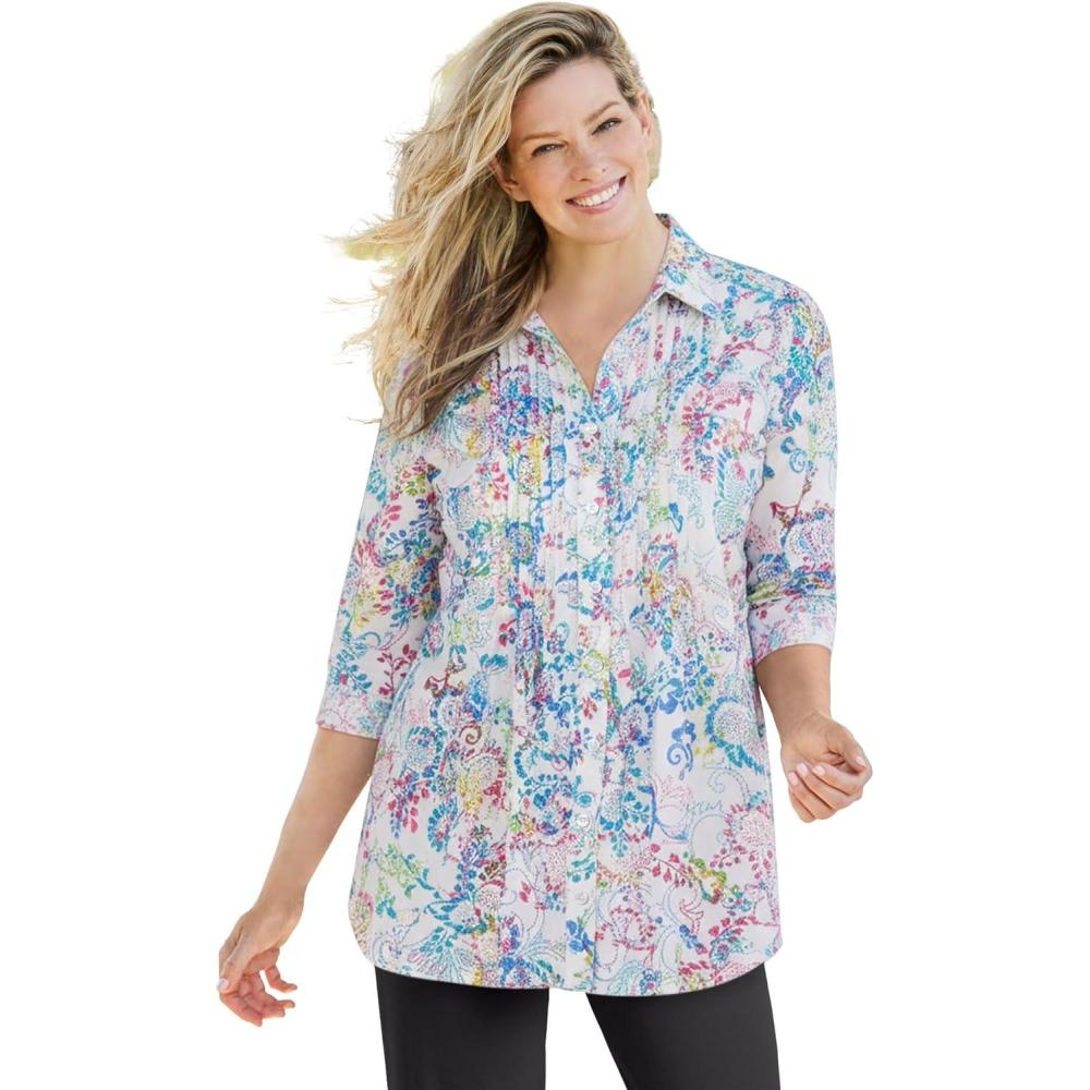 image:imageWoman Within Plus Size Watercolor TunicNavy Poppy Floral