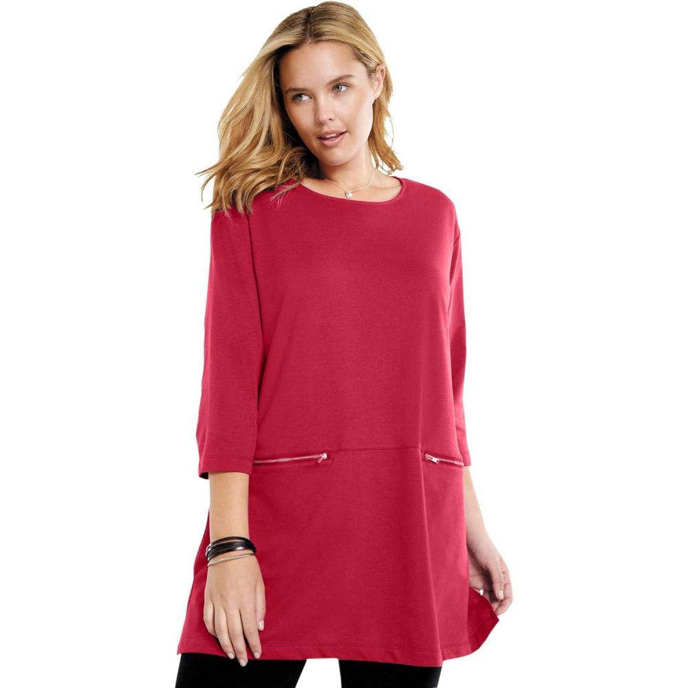 image:imageWoman Within Plus Size Zipper Pocket TunicClassic Red