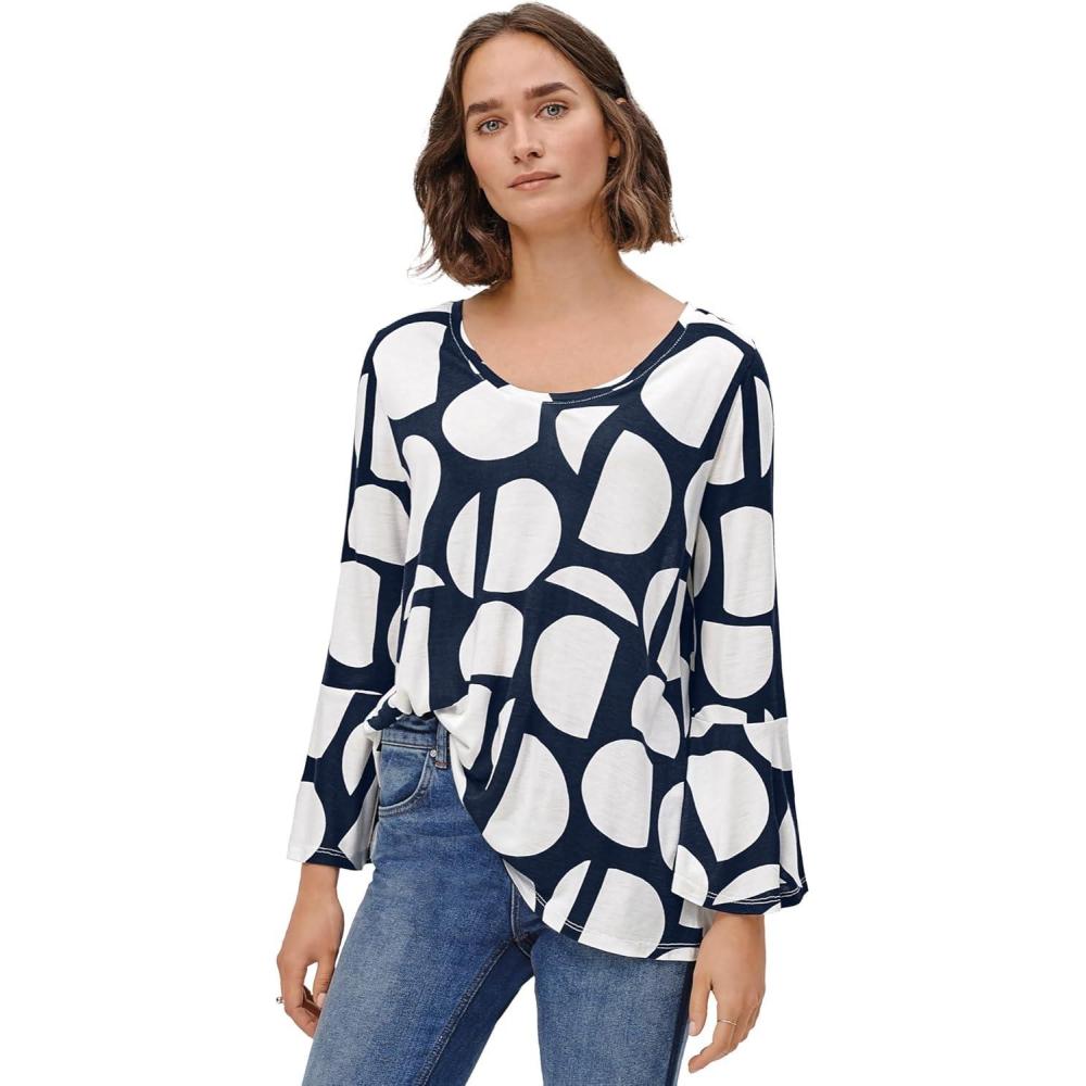 image:imageellos Plus Size Bell Sleeve ALine Knit TunicNavy Graphic Print