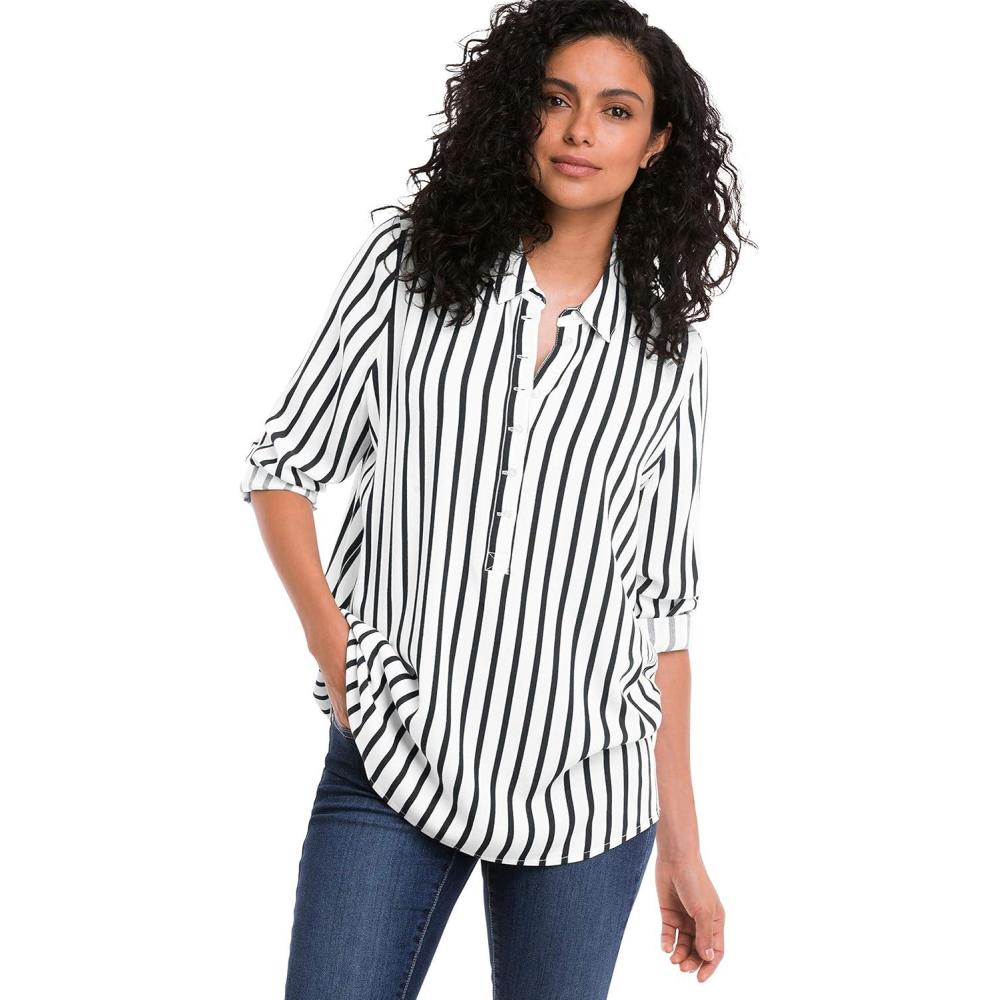 image:imageellos Plus Size Button Placket Popover TunicBlack Stripe