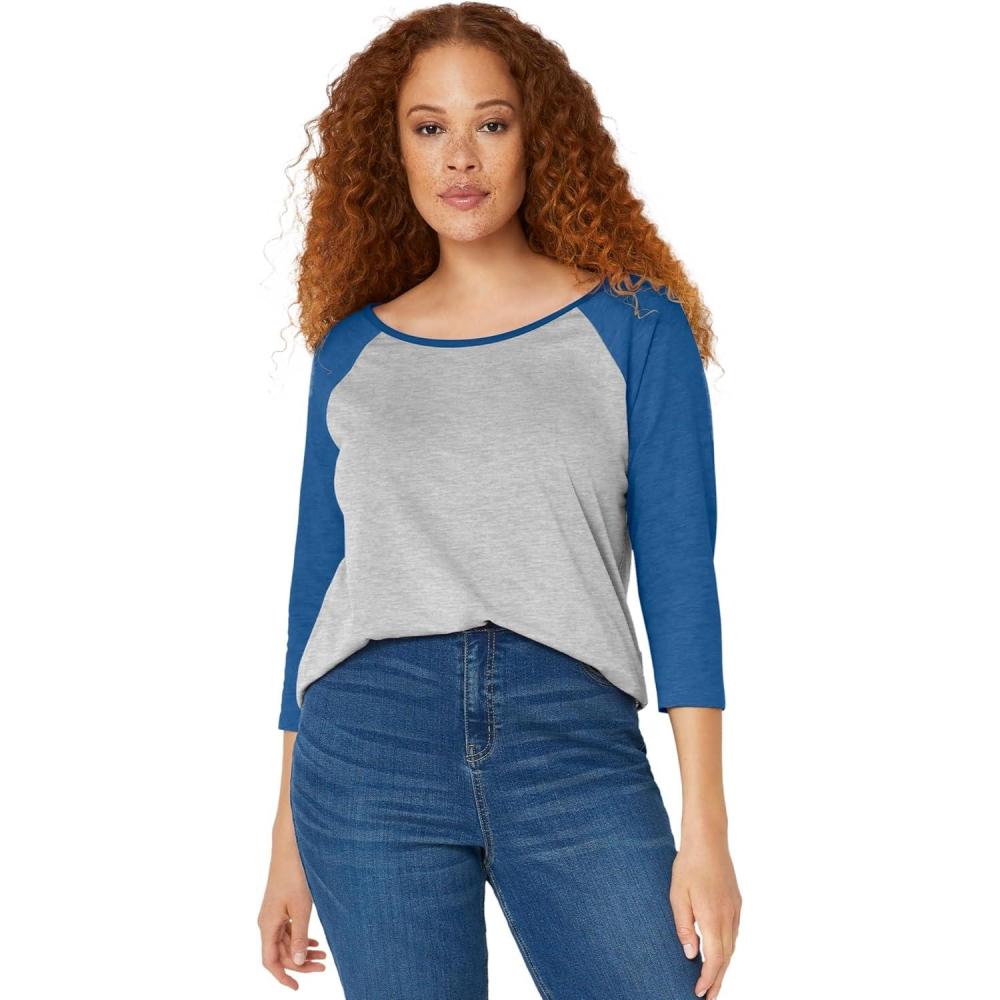 image:imageellos Plus Size Colorblock 34 Sleeve TeeHeather Grey Ocean Sapphire