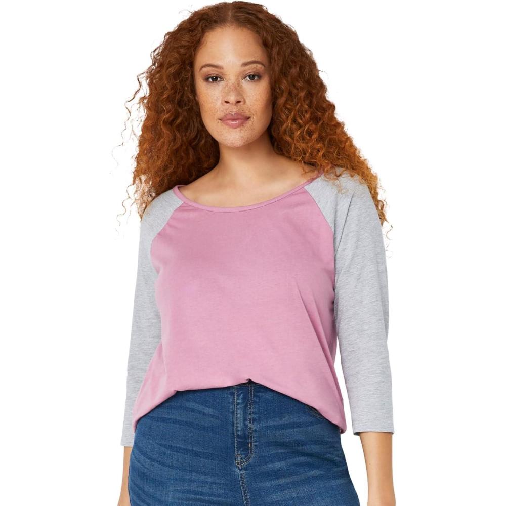 image:imageellos Plus Size Colorblock 34 Sleeve TeeMauve Orchid Heather Grey