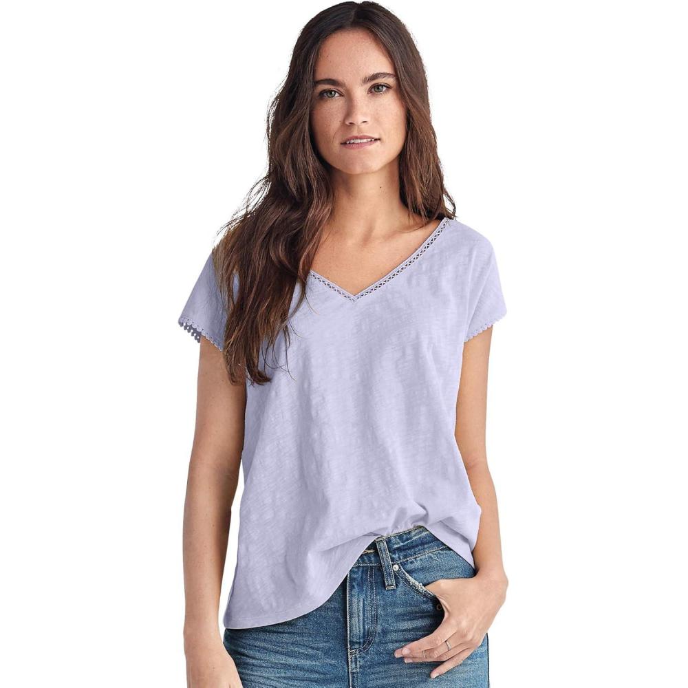 image:imageellos Plus Size Crochet Trim TeeLavender Mist