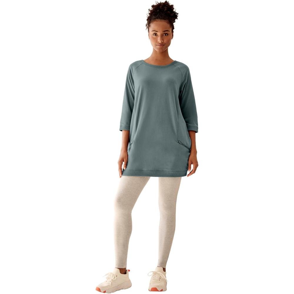 image:imageellos Plus Size French Terry Zip Pocket TunicDusty Pine
