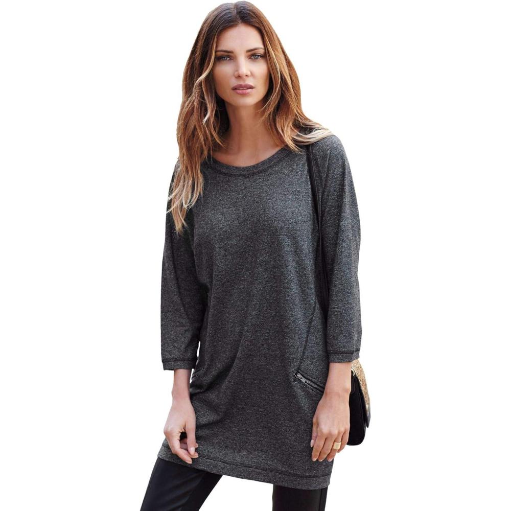 image:imageellos Plus Size French Terry Zip Pocket TunicHeather Charcoal