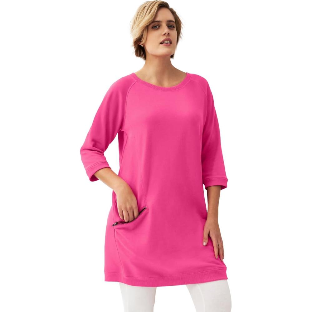 image:imageellos Plus Size French Terry Zip Pocket TunicRaspberry Sorbet