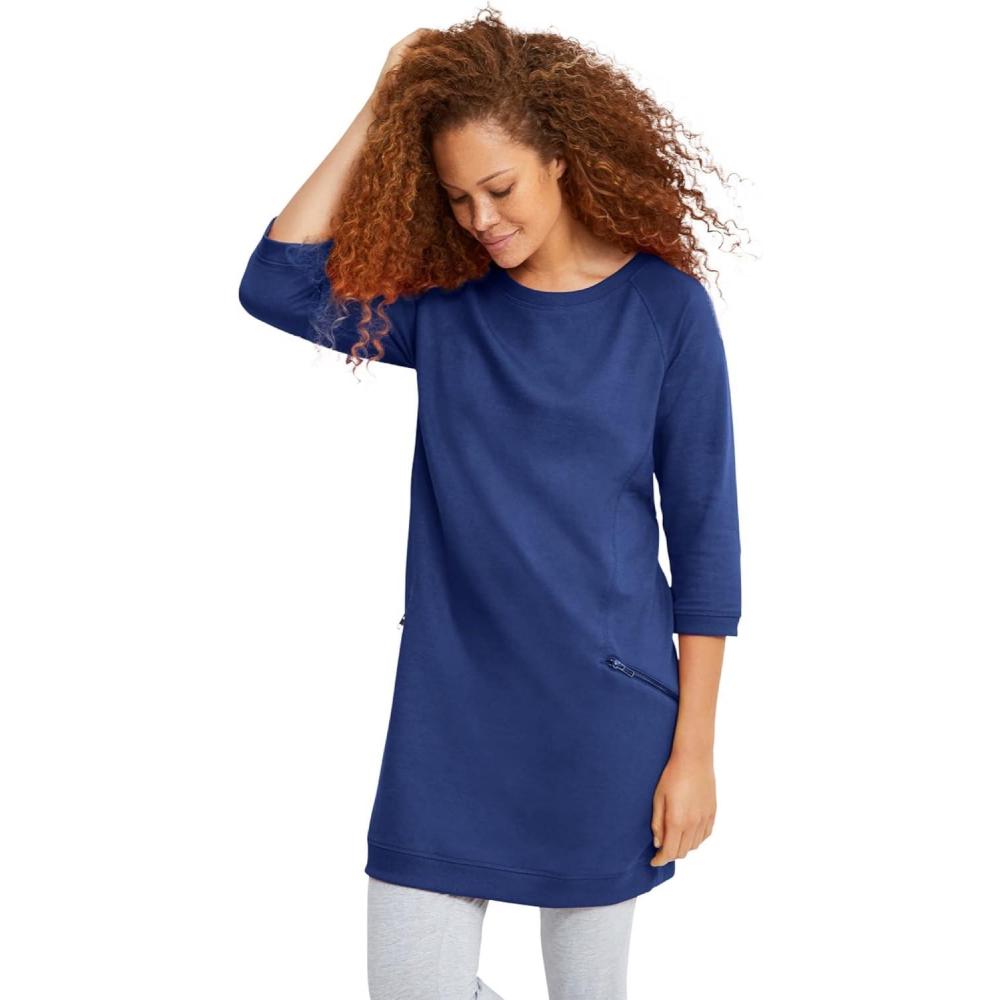 image:imageellos Plus Size French Terry Zip Pocket TunicRoyal Cobalt