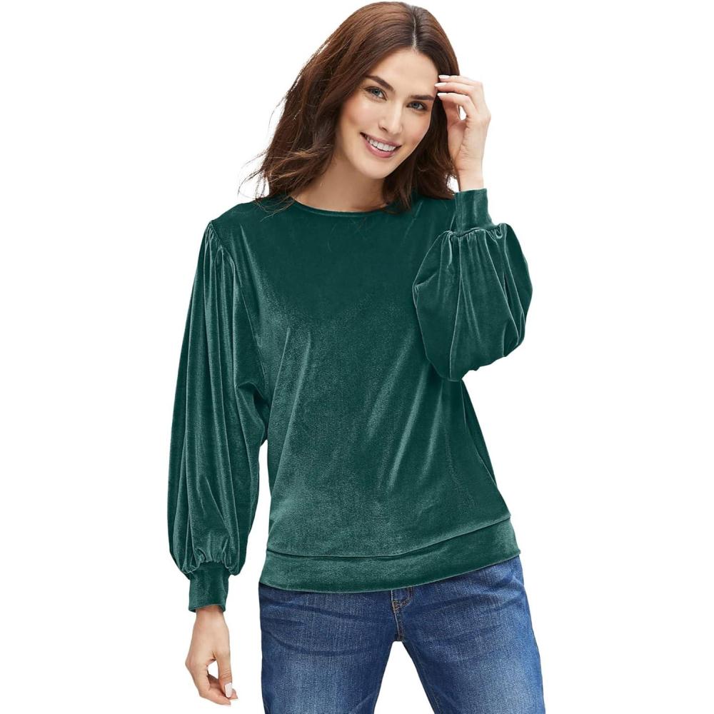image:imageellos Plus Size Full Sleeve Velour TopDeep Emerald