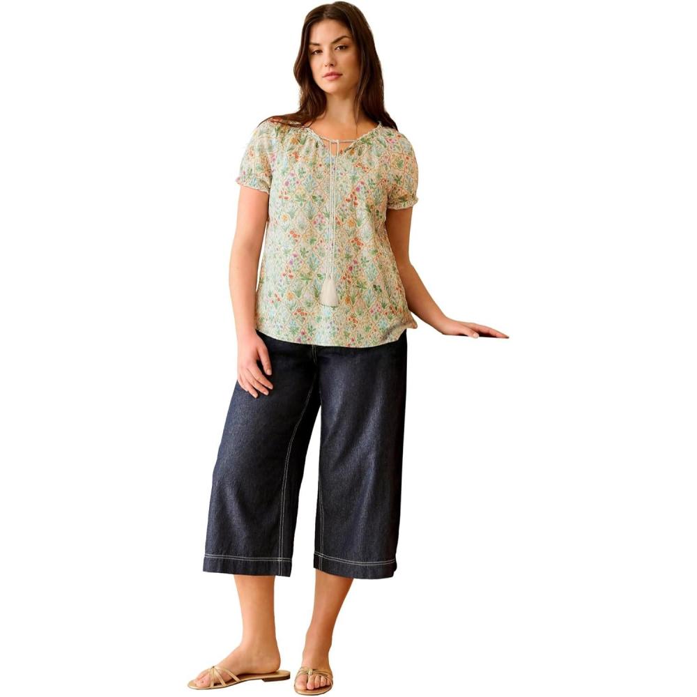 image:imageellos Plus Size Ruffle Trim Peasant BlouseIvory Garden Floral