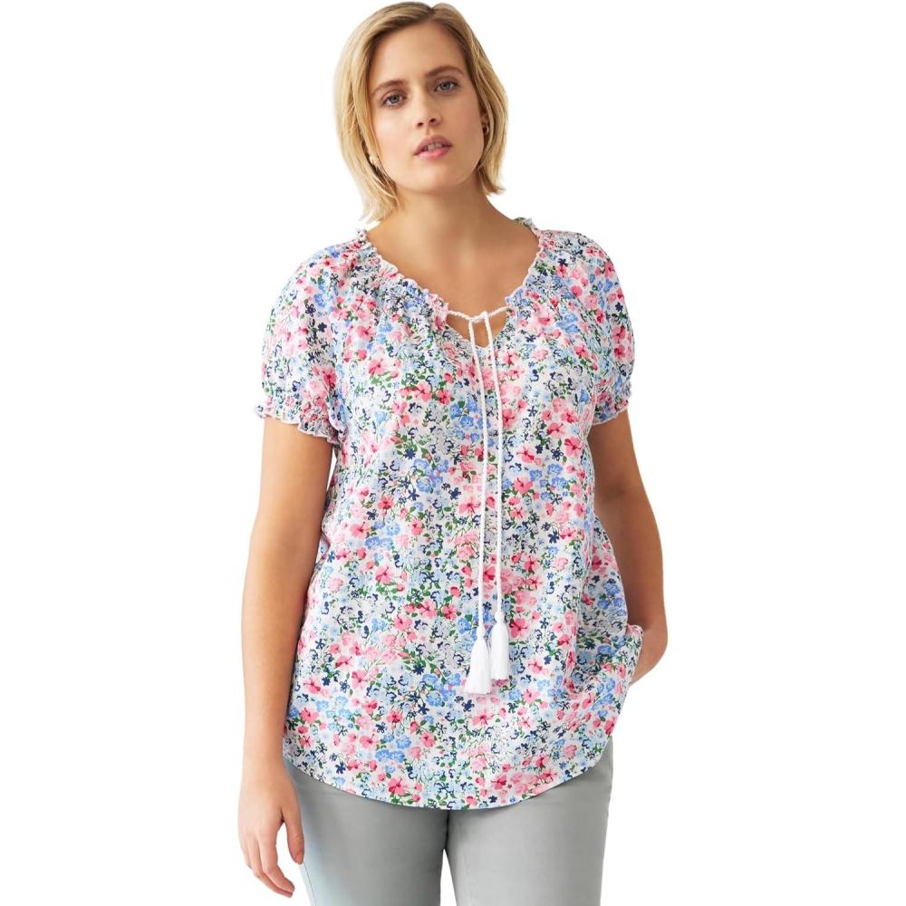 image:imageellos Plus Size Ruffle Trim Peasant BlouseMulti Ditsy Floral