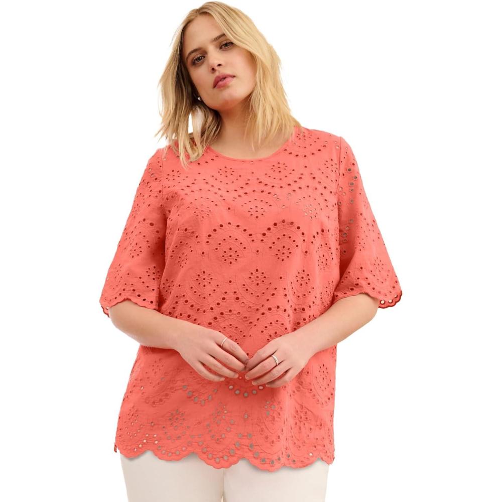 image:imageellos Plus Size Scalloped Hem Eyelet BlouseDusty Coral
