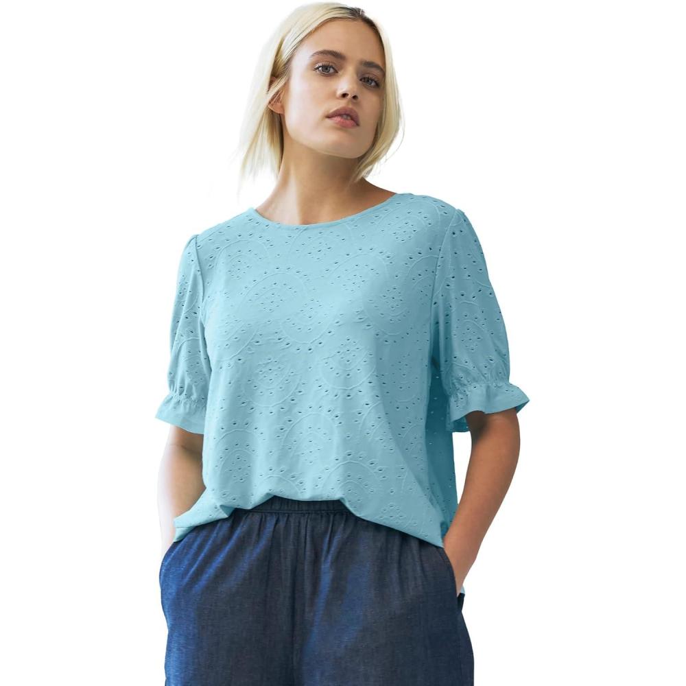 image:imageellos Plus Size Short Sleeve Eyelet TeeAqua Sky