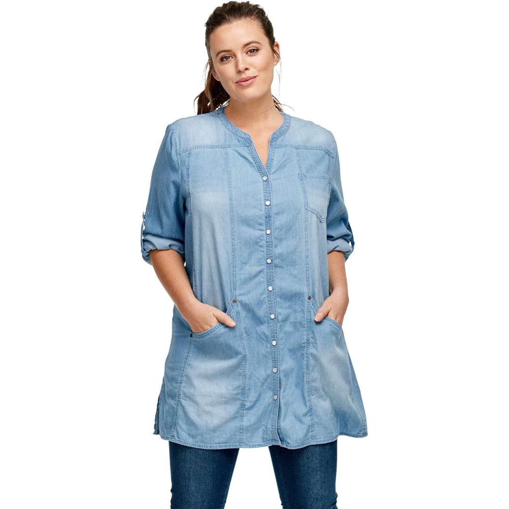 image:imageellos Plus Size Snap Front Denim TunicBleach