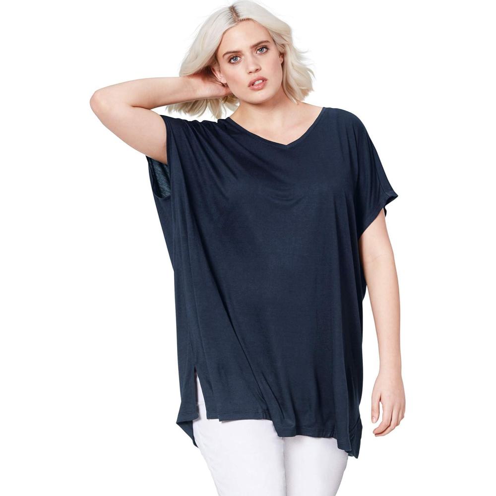 image:imageellos Plus Size Stretch Knit Scoop Neck Oversized TunicRich Navy