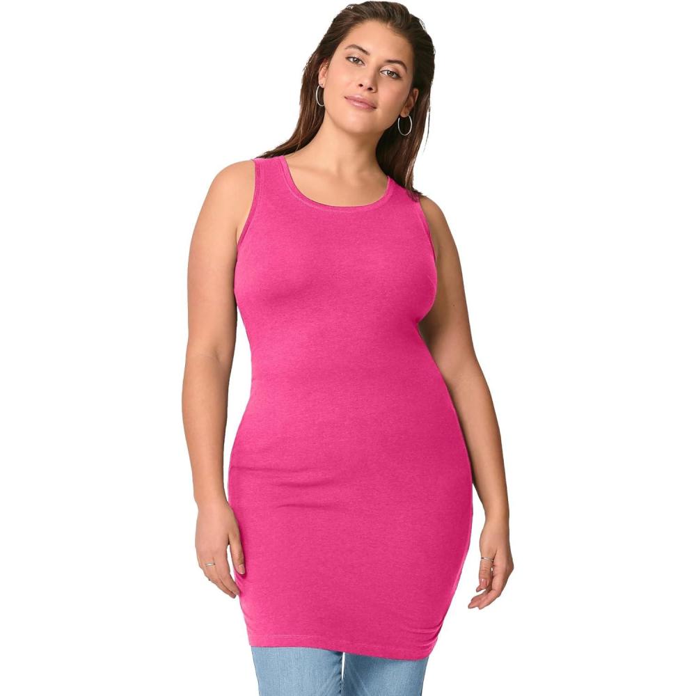 image:imageellos Plus Size Stretch Knit Scoop Neck Sleeveless Long TankRaspberry Sorbet