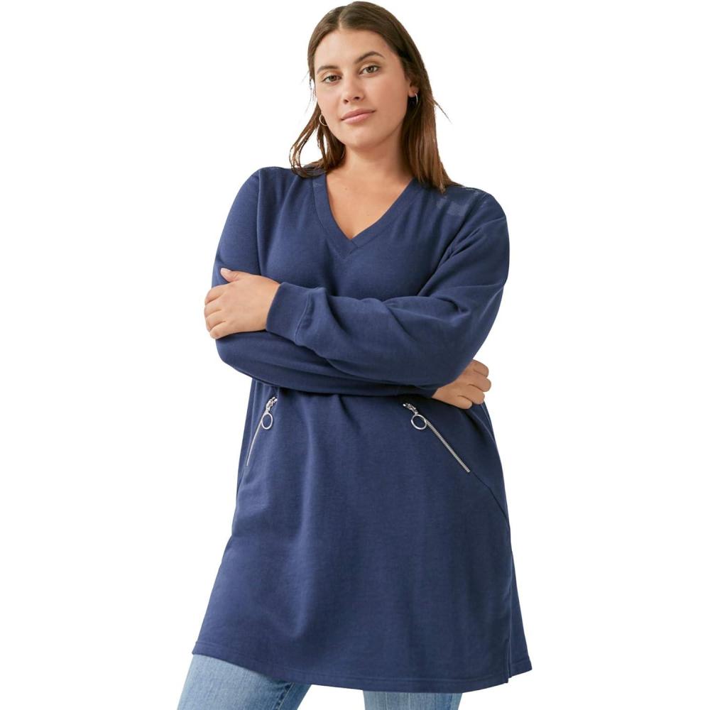 image:imageellos Plus Size Zip Pocket French Terry Sweatshirt TunicNavy