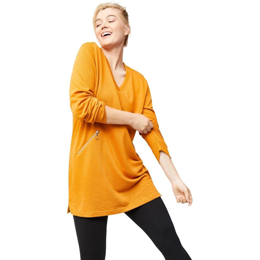 image:imageellos Plus Size Zip Pocket French Terry Sweatshirt TunicSoft Caramel