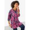 Woman Within Plus Size 7-Day Three-Quarter Sleeve Grommet Notch Tunic(Black Graphic Floral)