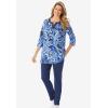 Woman Within Plus Size 7-Day Three-Quarter Sleeve Grommet Notch Tunic(New Khaki Paisley)