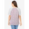 Woman Within Plus Size Elbow Sleeve V-Neck Baseball Tee(Heather Grey Ditsy)