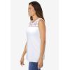 Woman Within Plus Size Embroidered Crewneck Tank(White Embroidery)