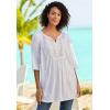 Woman Within Plus Size Embroidered Crinkle Tunic(Delicate Pink Rose Embroidery)