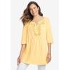 Woman Within Plus Size Embroidered Crinkle Tunic(Delicate Pink Rose Embroidery)
