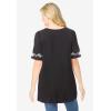 Woman Within Plus Size Embroidered Split-Neck Tunic(Black Vine Embroidery)