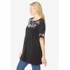 Woman Within Plus Size Embroidered Split-Neck Tunic(Black Vine Embroidery)