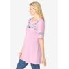 Woman Within Plus Size Embroidered Split-Neck Tunic(Black Vine Embroidery)