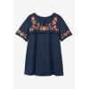 Woman Within Plus Size Embroidered Split-Neck Tunic(Lilac Floral Embroidery)