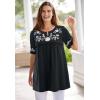 Woman Within Plus Size Embroidered Split-Neck Tunic(Lilac Floral Embroidery)