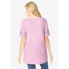Woman Within Plus Size Embroidered Split-Neck Tunic(Pink Floral Embroidery)