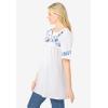 Woman Within Plus Size Embroidered Split-Neck Tunic(White Floral Embroidery)
