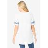 Woman Within Plus Size Embroidered Split-Neck Tunic(White Floral Embroidery)