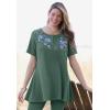 Woman Within Plus Size Embroidered Thermal Tunic(White Blooming Embroidery)