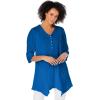 Woman Within Plus Size Handkerchief Hem Henley Tunic(Lime)
