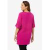 Woman Within Plus Size Perfect Roll-Tab-Sleeve Notch-Neck Tunic(Black)