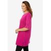 Woman Within Plus Size Perfect Roll-Tab-Sleeve Notch-Neck Tunic(Black)