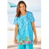 Woman Within Plus Size Short Sleeve Watercolor Tunic(White Sunflower Dream)