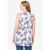 Woman Within Plus Size Sleeveless Pintuck Gauze Shirt(White Painterly Paisley)