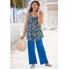 Woman Within Plus Size Sleeveless Pintuck Gauze Shirt(White Painterly Paisley)