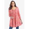 Woman Within Plus Size V-Neck Pintucked Tunic(Green Winter Batik)