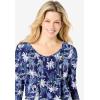 Woman Within Plus Size V-Neck Pintucked Tunic(Navy Floral)