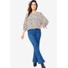 ellos Plus Size 3/4 Tie-Sleeve Blouse(Blue Lake Floral)